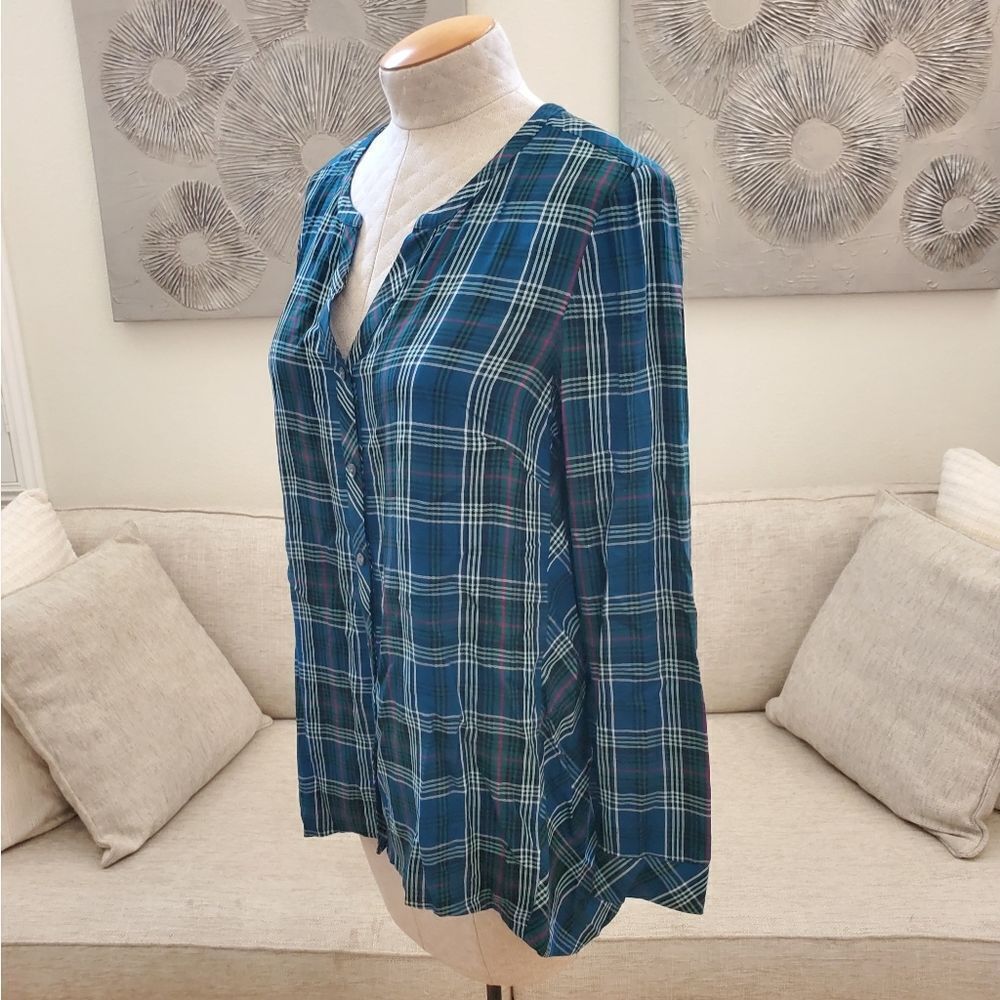 J.Jill Plaid Long Sleeve Button Down Top sz MP - Picture 3 of 10